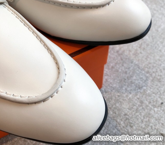 Perfect Hermes Paris Loafers in Calfskin Leather White 0419113