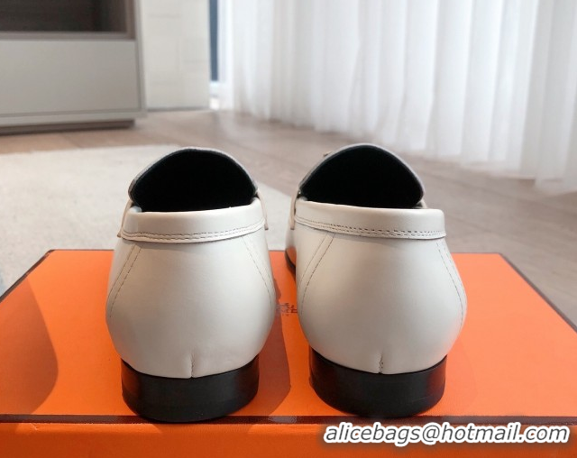 Perfect Hermes Paris Loafers in Calfskin Leather White 0419113
