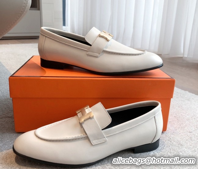Perfect Hermes Paris Loafers in Calfskin Leather White 0419113