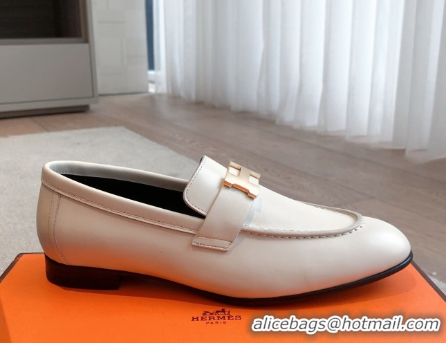 Perfect Hermes Paris Loafers in Calfskin Leather White 0419113