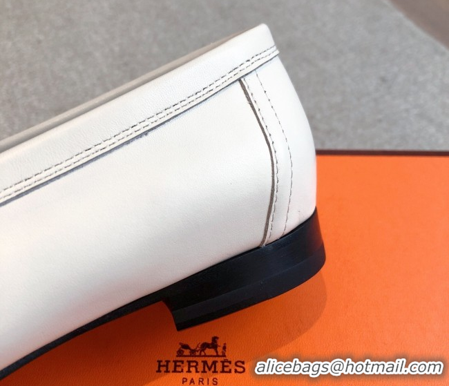 Perfect Hermes Paris Loafers in Calfskin Leather White 0419113