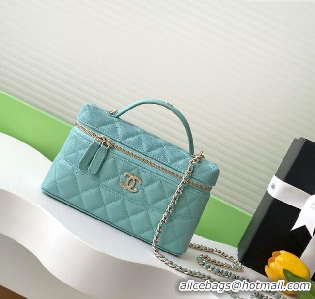 Top Design Chanel Grained Calfskin Long Vanity Case with Chain AP4407 Light Green 2025
