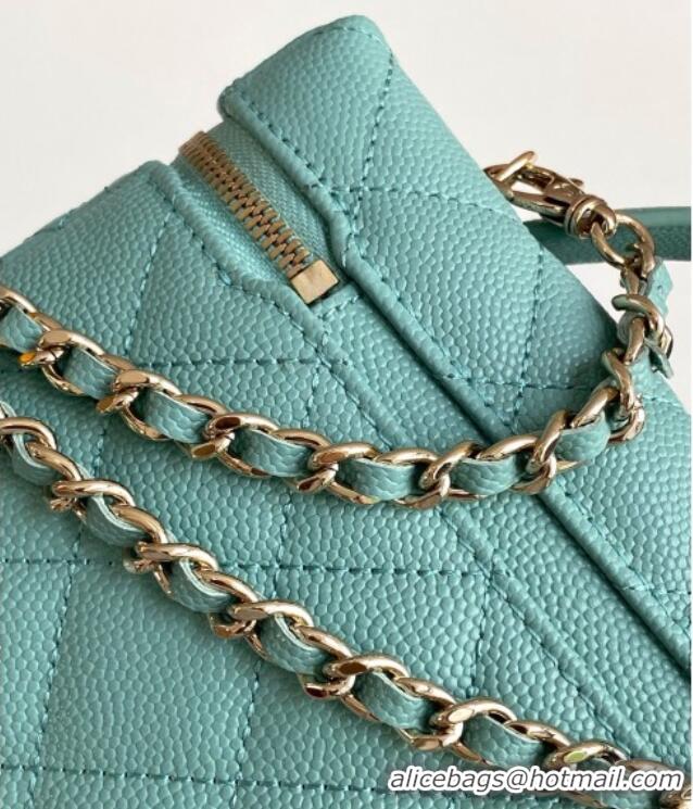 Top Design Chanel Grained Calfskin Long Vanity Case with Chain AP4407 Light Green 2025