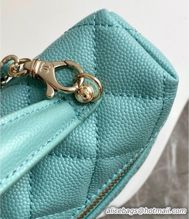 Top Design Chanel Grained Calfskin Long Vanity Case with Chain AP4407 Light Green 2025