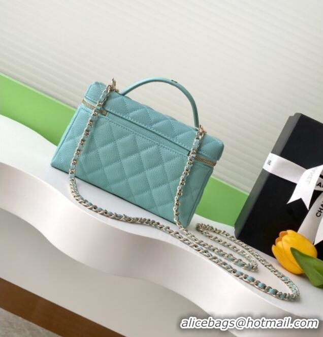 Top Design Chanel Grained Calfskin Long Vanity Case with Chain AP4407 Light Green 2025