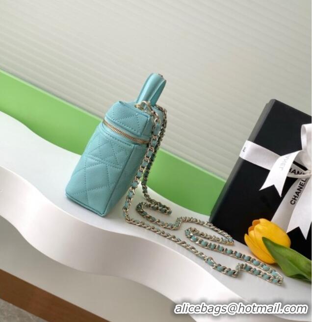 Top Design Chanel Grained Calfskin Long Vanity Case with Chain AP4407 Light Green 2025