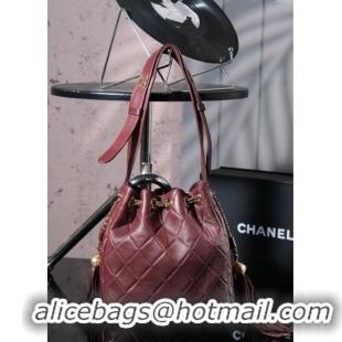 Top Grade Chanel Calfskin Buucket Bag with Tassel CH052602 Dark Burgundy 2025
