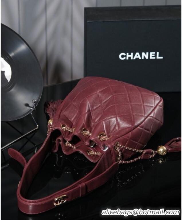 Top Grade Chanel Calfskin Buucket Bag with Tassel CH052602 Dark Burgundy 2025