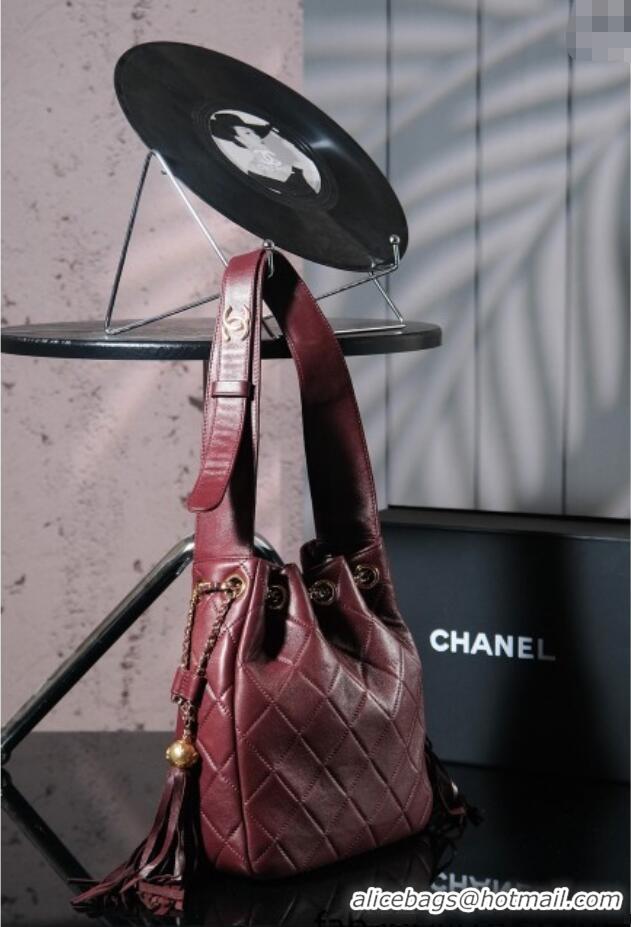 Top Grade Chanel Calfskin Buucket Bag with Tassel CH052602 Dark Burgundy 2025