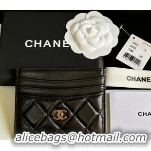 Famous Brand Chanel Lambskin Card Holder Wallet AP4472 Black/Gold 2025