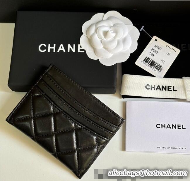 Famous Brand Chanel Lambskin Card Holder Wallet AP4472 Black/Gold 2025