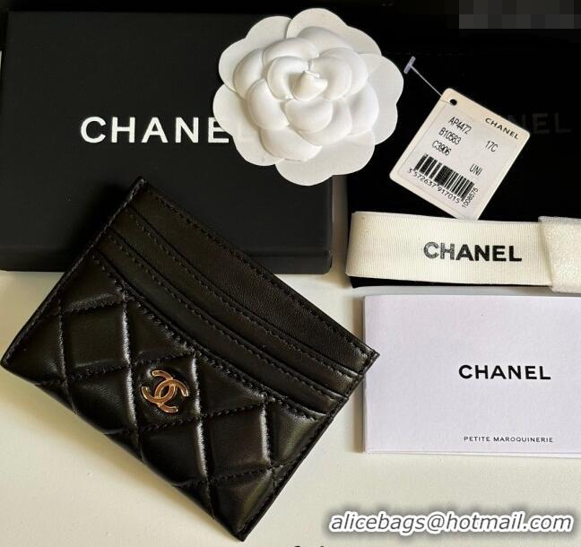 Famous Brand Chanel Lambskin Card Holder Wallet AP4472 Black/Gold 2025