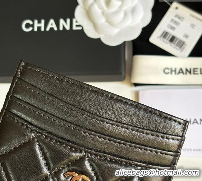 Famous Brand Chanel Lambskin Card Holder Wallet AP4472 Black/Gold 2025