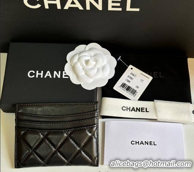Famous Brand Chanel Lambskin Card Holder Wallet AP4472 Black/Gold 2025