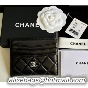 Well Crafted Chanel Lambskin Card Holder Wallet AP4472 Black/Silver 2025