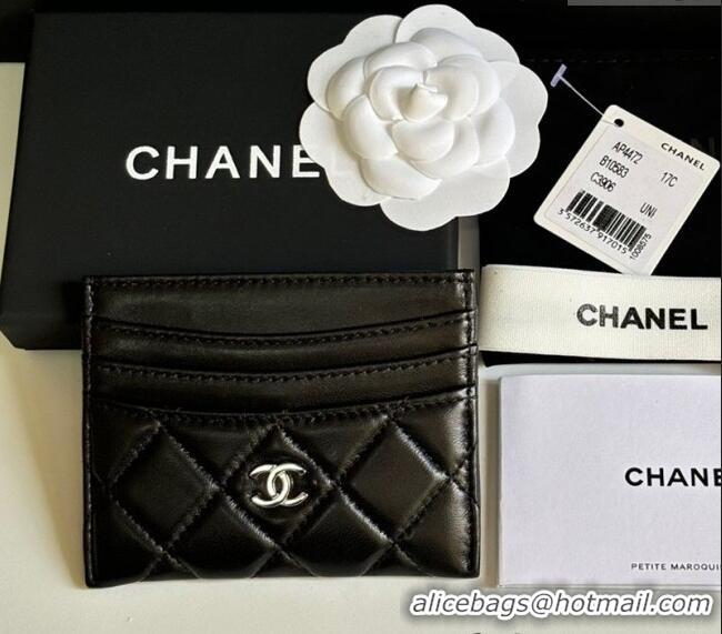 Well Crafted Chanel Lambskin Card Holder Wallet AP4472 Black/Silver 2025