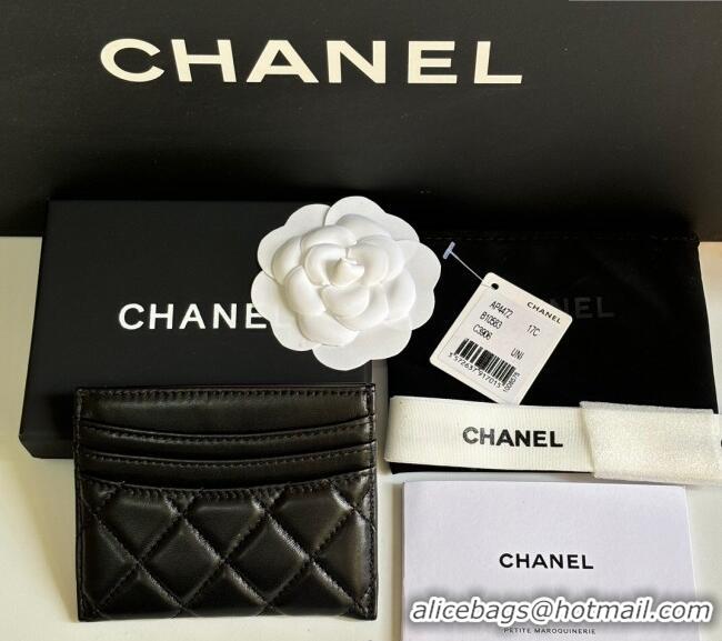 Well Crafted Chanel Lambskin Card Holder Wallet AP4472 Black/Silver 2025