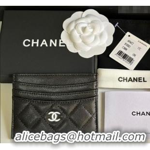 Best Price Chanel Grained Calfskin Card Holder Wallet AP4472 Black Silver 2025