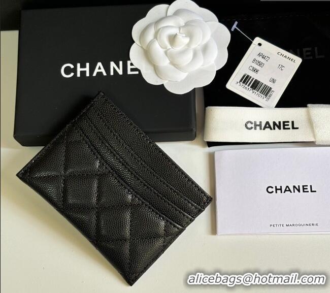 Best Price Chanel Grained Calfskin Card Holder Wallet AP4472 Black Silver 2025