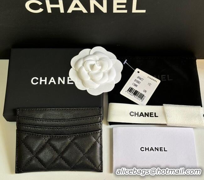 Best Price Chanel Grained Calfskin Card Holder Wallet AP4472 Black Silver 2025