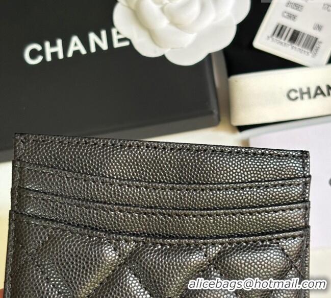 Best Price Chanel Grained Calfskin Card Holder Wallet AP4472 Black Silver 2025
