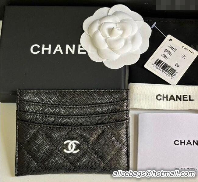 Best Price Chanel Grained Calfskin Card Holder Wallet AP4472 Black Silver 2025