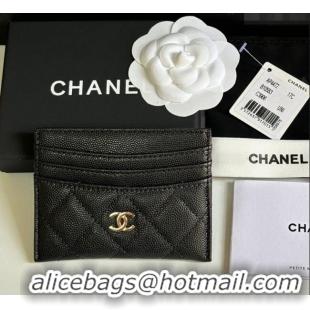 Best Price Chanel Grained Calfskin Card Holder Wallet AP4472 Black/Gold 2025