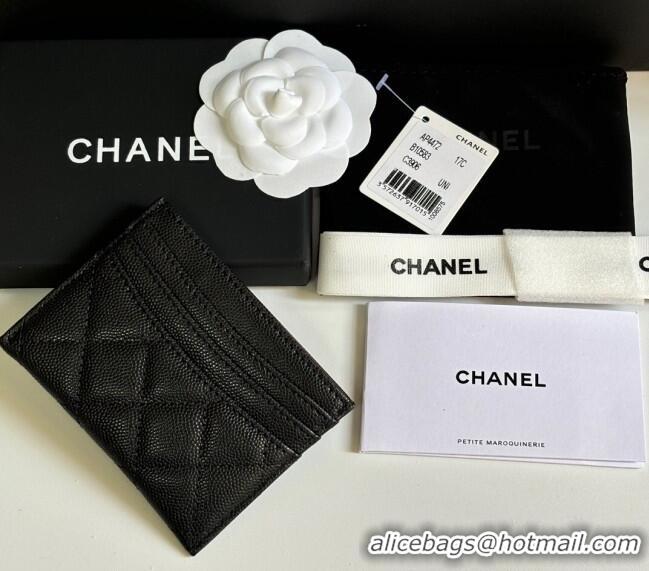 Best Price Chanel Grained Calfskin Card Holder Wallet AP4472 Black/Gold 2025
