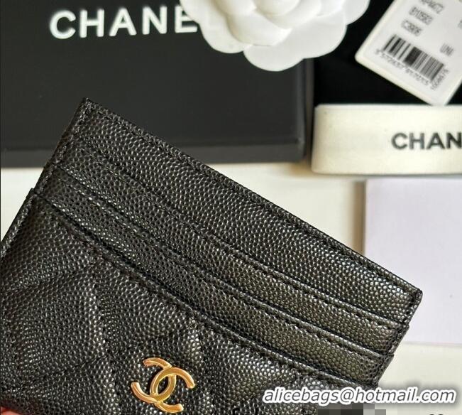 Best Price Chanel Grained Calfskin Card Holder Wallet AP4472 Black/Gold 2025
