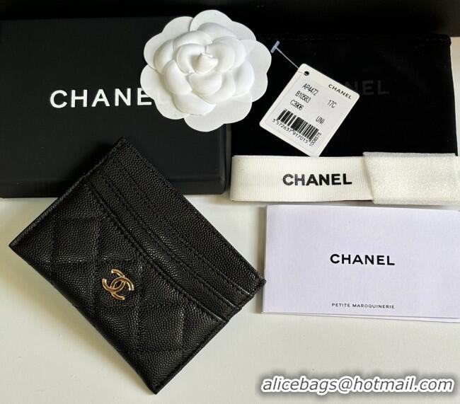 Best Price Chanel Grained Calfskin Card Holder Wallet AP4472 Black/Gold 2025