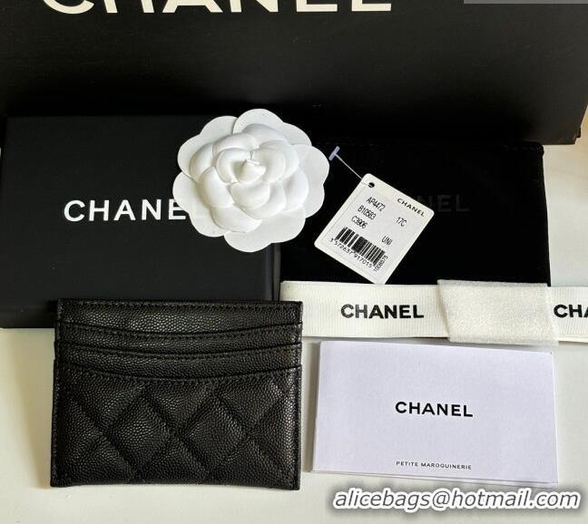 Best Price Chanel Grained Calfskin Card Holder Wallet AP4472 Black/Gold 2025
