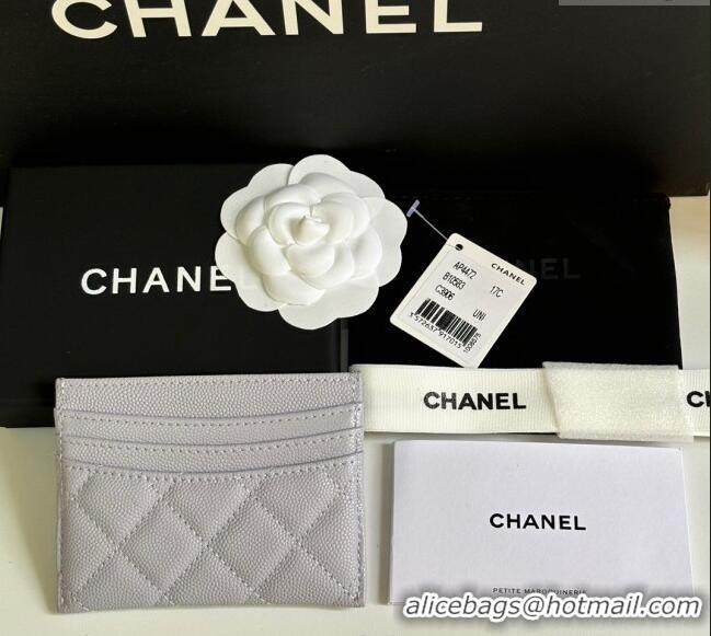 Grade Quality Chanel Grained Calfskin Card Holder Wallet AP4472 Light Grey 2025