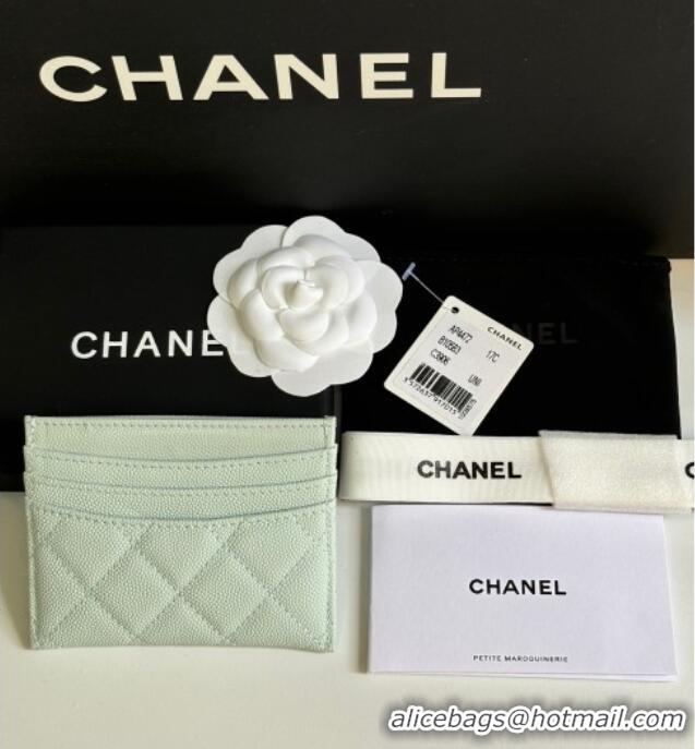 Famous Brand Chanel Grained Calfskin Card Holder Wallet AP4472 Pale Green 2025