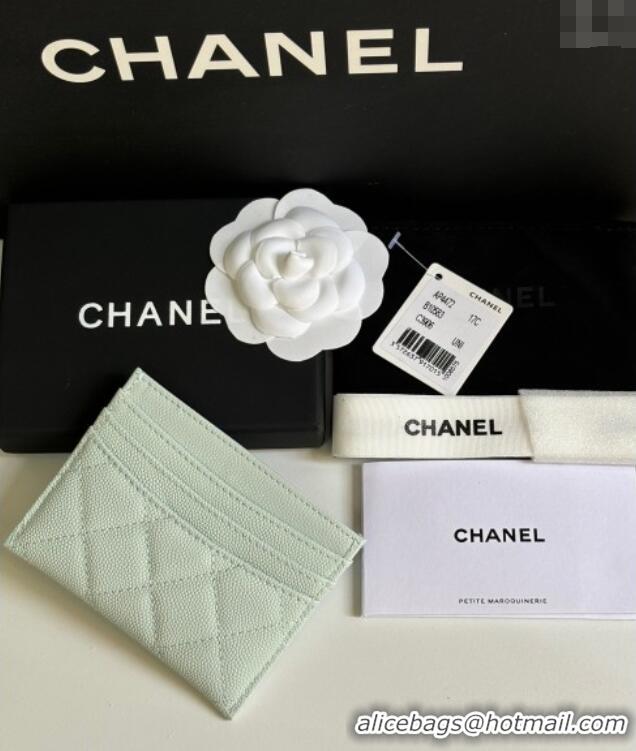 Famous Brand Chanel Grained Calfskin Card Holder Wallet AP4472 Pale Green 2025
