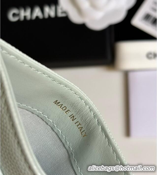 Famous Brand Chanel Grained Calfskin Card Holder Wallet AP4472 Pale Green 2025