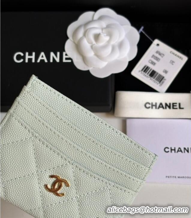 Famous Brand Chanel Grained Calfskin Card Holder Wallet AP4472 Pale Green 2025
