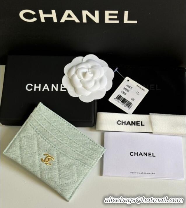 Famous Brand Chanel Grained Calfskin Card Holder Wallet AP4472 Pale Green 2025