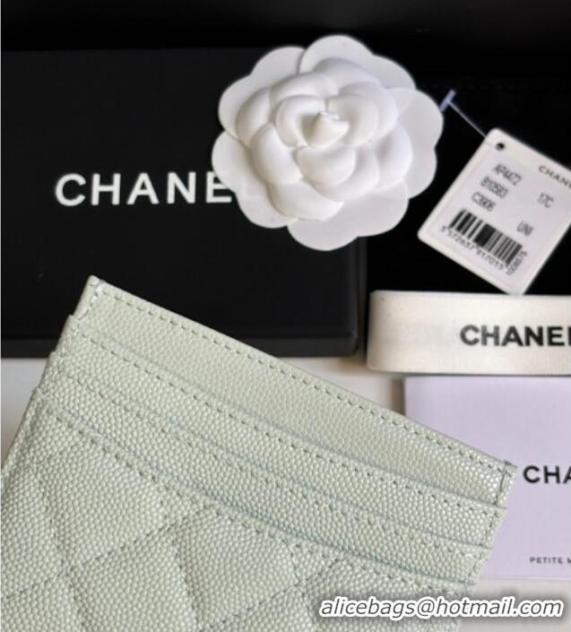 Famous Brand Chanel Grained Calfskin Card Holder Wallet AP4472 Pale Green 2025