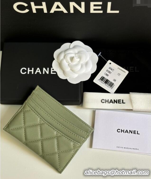 Top Design Chanel Grained Calfskin Card Holder Wallet AP4472 Light Green 2025