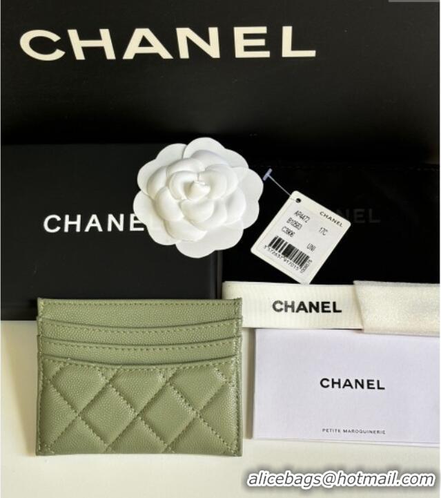 Top Design Chanel Grained Calfskin Card Holder Wallet AP4472 Light Green 2025