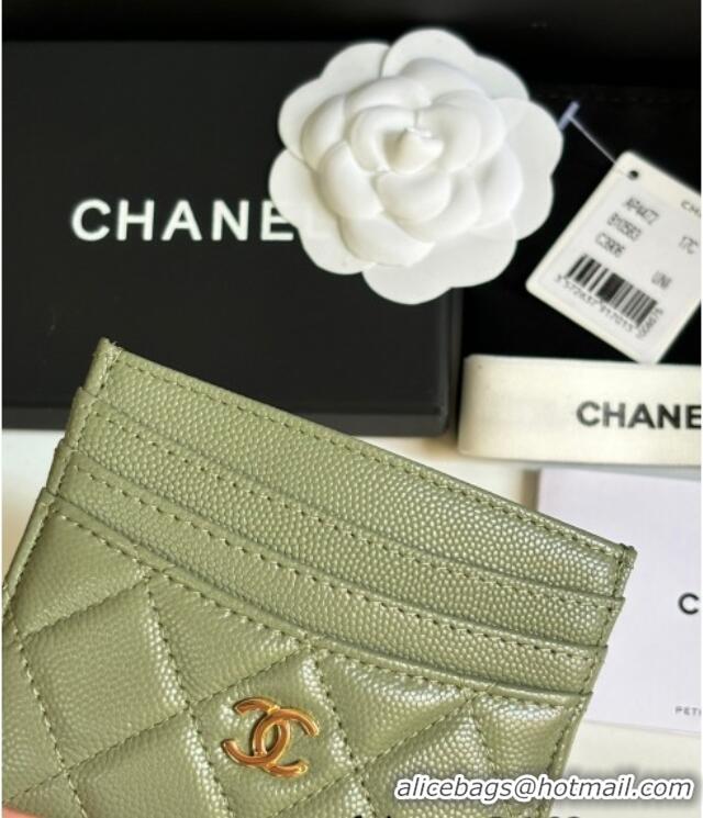 Top Design Chanel Grained Calfskin Card Holder Wallet AP4472 Light Green 2025