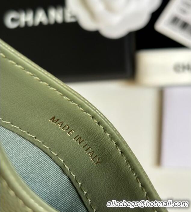Top Design Chanel Grained Calfskin Card Holder Wallet AP4472 Light Green 2025