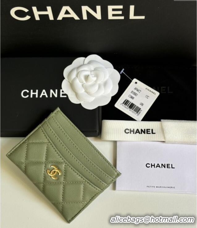 Top Design Chanel Grained Calfskin Card Holder Wallet AP4472 Light Green 2025