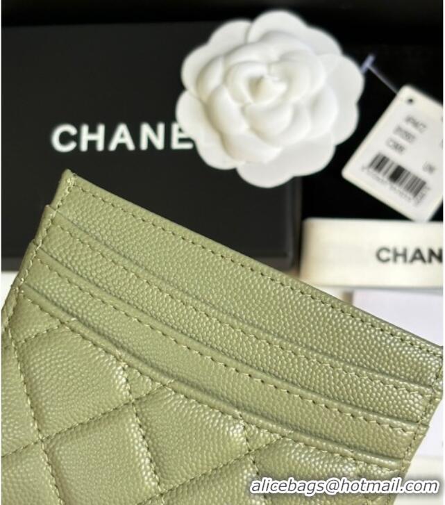 Top Design Chanel Grained Calfskin Card Holder Wallet AP4472 Light Green 2025