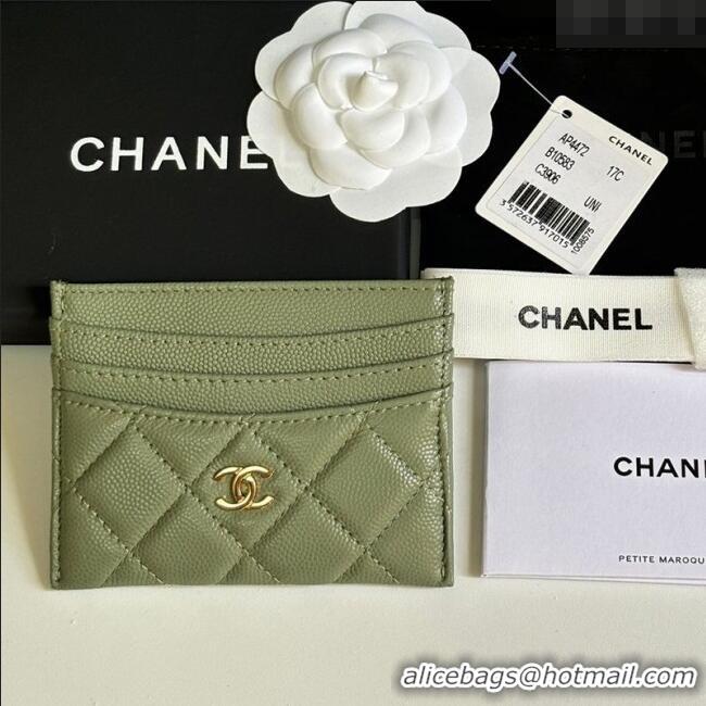 Top Design Chanel Grained Calfskin Card Holder Wallet AP4472 Light Green 2025