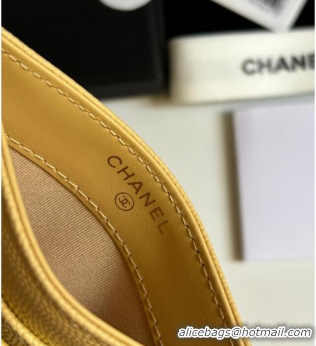 Luxury Cheap Chanel Grained Calfskin Card Holder Wallet AP4472 Yellow 2025