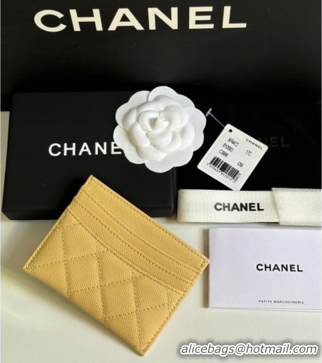 Luxury Cheap Chanel Grained Calfskin Card Holder Wallet AP4472 Yellow 2025