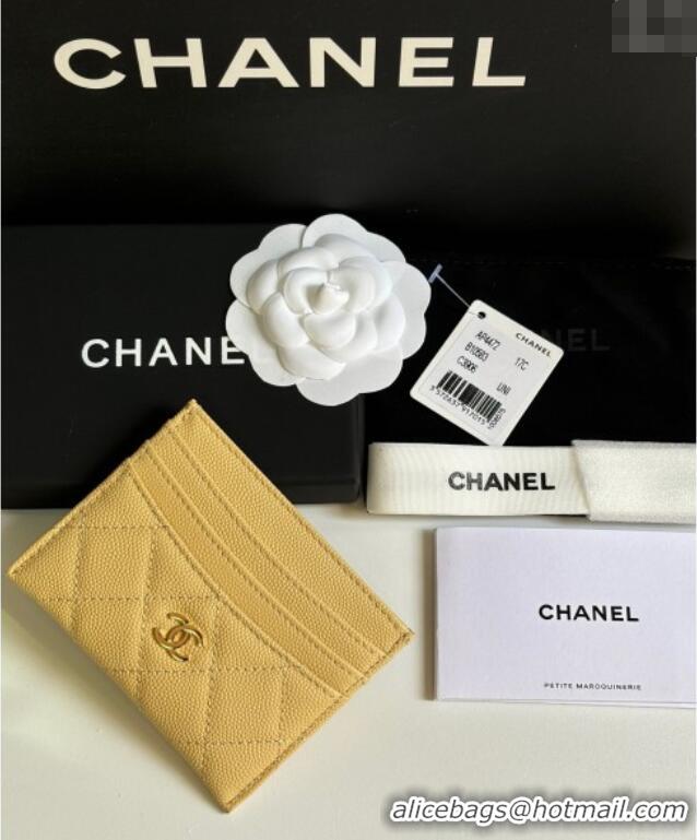 Luxury Cheap Chanel Grained Calfskin Card Holder Wallet AP4472 Yellow 2025