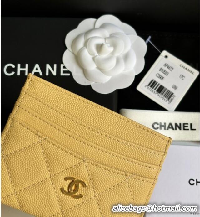 Luxury Cheap Chanel Grained Calfskin Card Holder Wallet AP4472 Yellow 2025