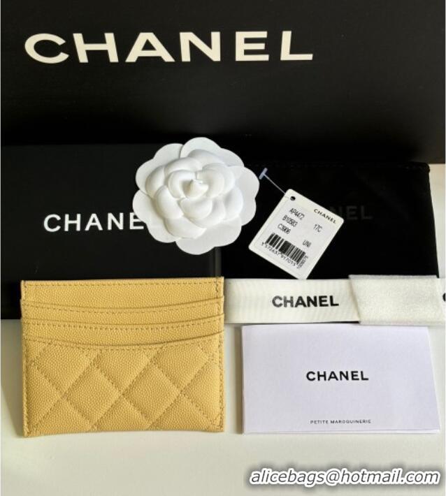 Luxury Cheap Chanel Grained Calfskin Card Holder Wallet AP4472 Yellow 2025
